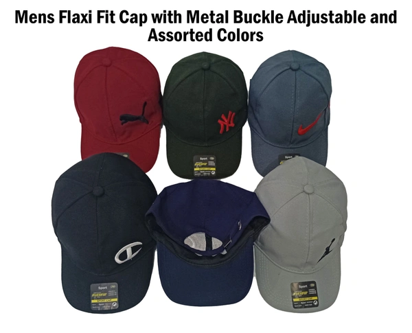 Mens Embrodary  Flaxi Fit Material Cap  Color - Mix Color Pack  Fitting - Steel Buckle - Free, 6