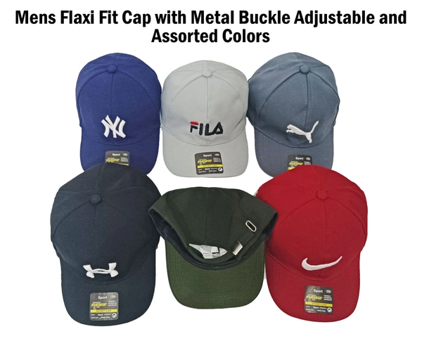Mens Embrodary Flaxi Fit Material Cap  Color - Mix Color Pack  Fitting - Steel Buckle - Free, 6