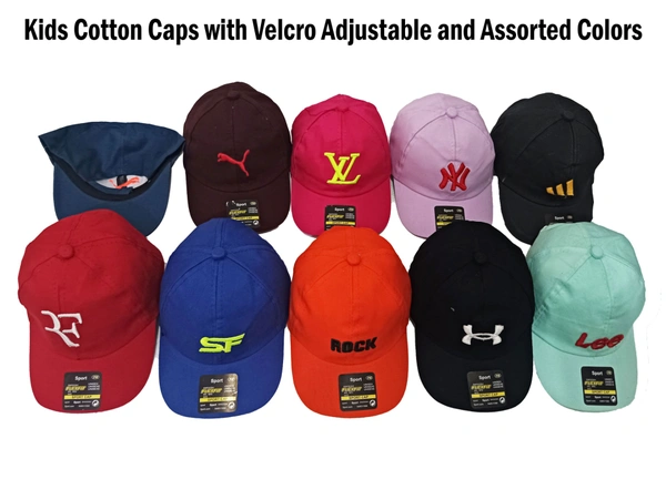 Kids  Embrodary Cotton  Material Cap  Color - Mix Color Pack  Fitting - Velcro - Free, 6