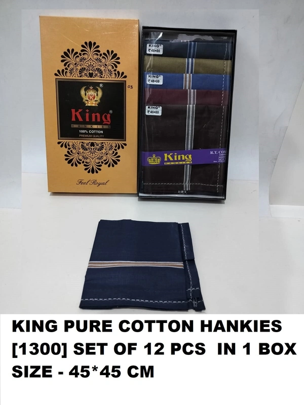 King Pure White Cotton Hankies Set Of 12 Pcs In Box - 12