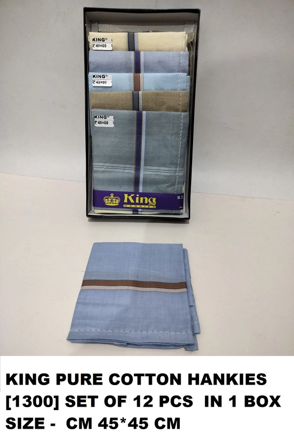 King Pure White Cotton Hankies Set Of 12 Pcs In Box - 12