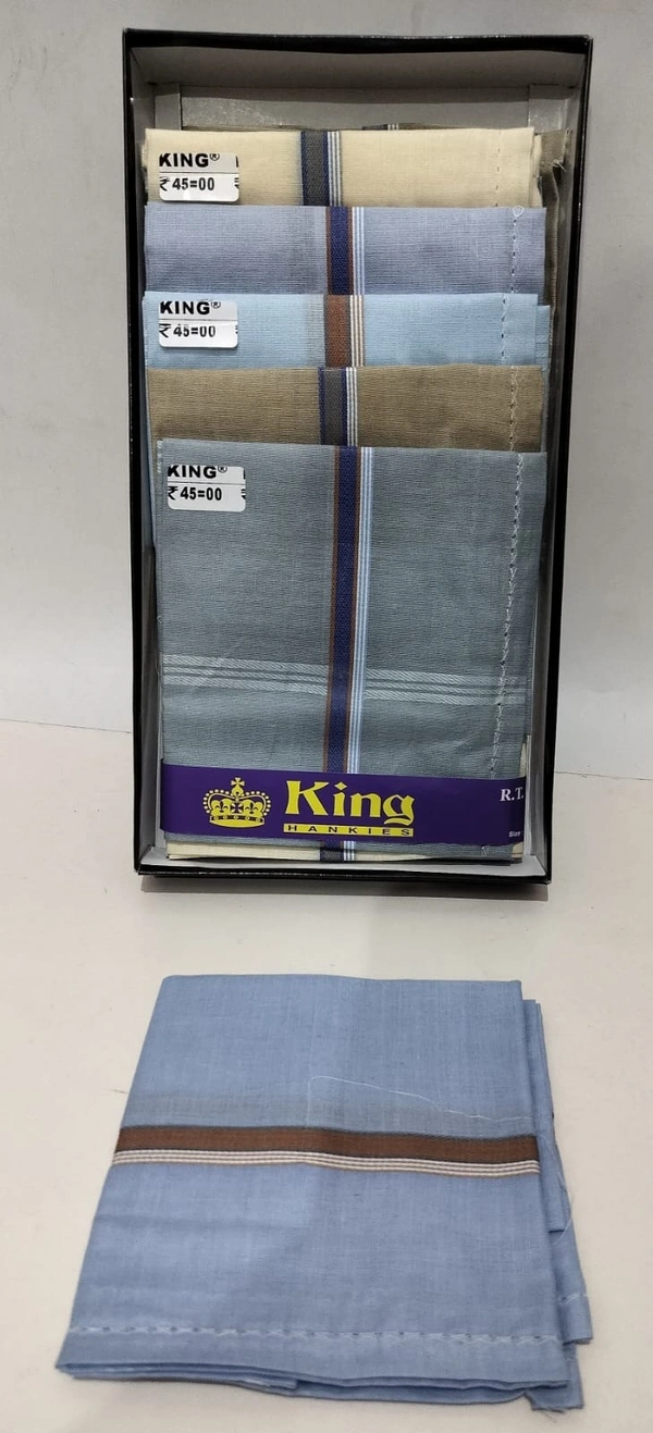 King Pure White Cotton Hankies Set Of 12 Pcs In Box - 12