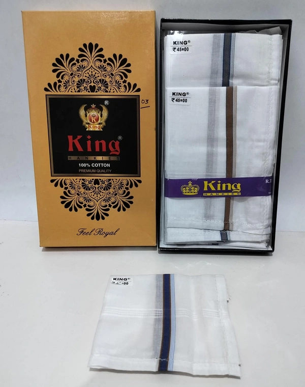 King Pure White Cotton Hankies Set Of 12 Pcs In Box - 12