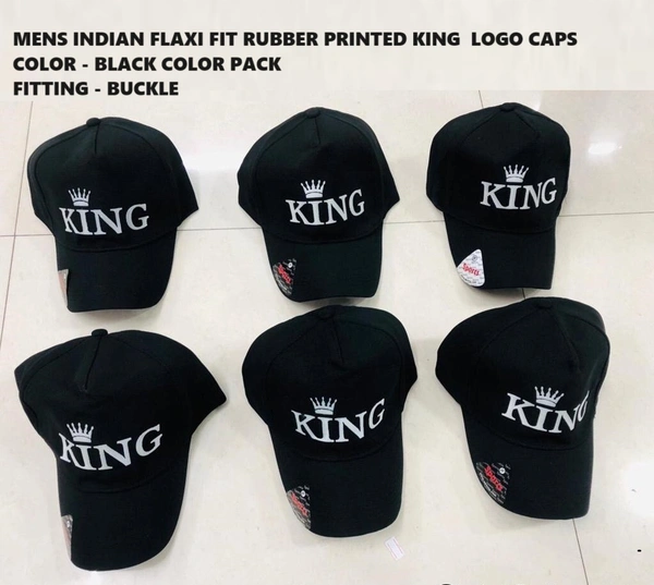 Mens Indian Flaxi Fit Rubber Printed King  Logo Caps Color - Black Color Pack Fitting - Buckle - Free, 6