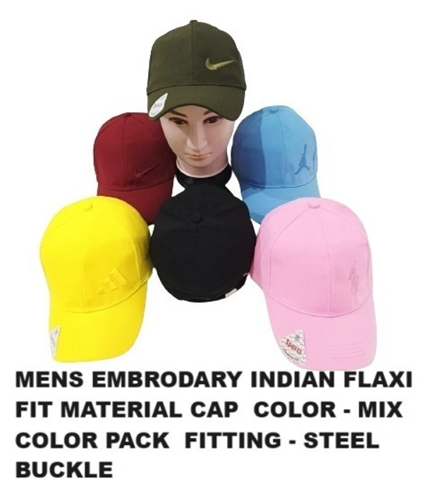 Mens Embrodary Indian Flaxi Fit Material Cap  Color - Mix Color Pack  Fitting - Steel Buckle - Free, 6