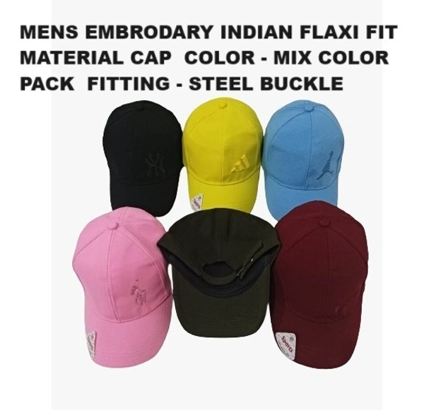 Mens Embrodary Indian Flaxi Fit Material Cap  Color - Mix Color Pack  Fitting - Steel Buckle - Free, 6