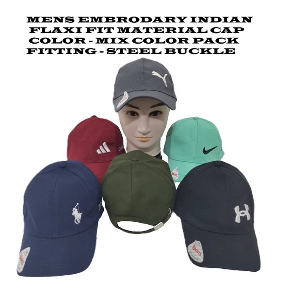 Mens Embrodary Indian Flaxi Fit Material Cap  Color - Mix Color Pack  Fitting - Steel Buckle - Free, 6