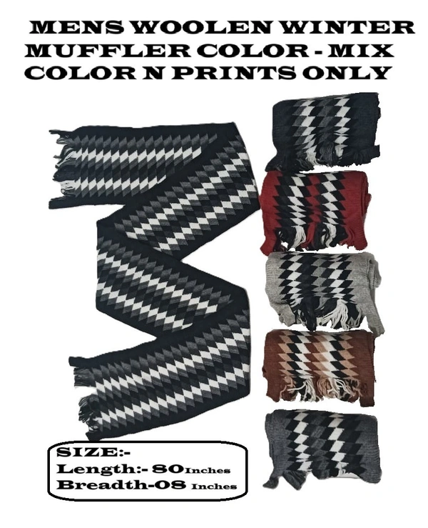 Mens Woolen Winter Muffler Color-Mix Color And Prints Only - Free, 6