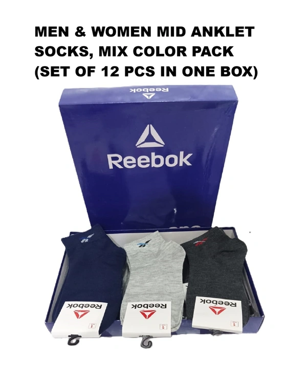 Men & Women Mid Anklet Socks, Mix Color Pack (Set Of 12 Pcs In One Box) - Free, 12