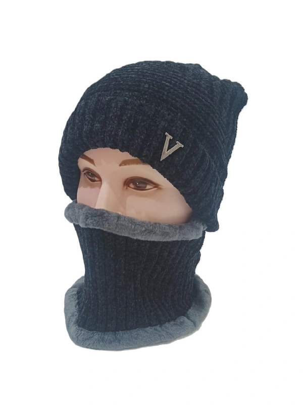 Soft Velvet Men Woolen Cap With Neck Warmer And Cap With Inside Furr Color Brown Color Pack Only - Free, 6