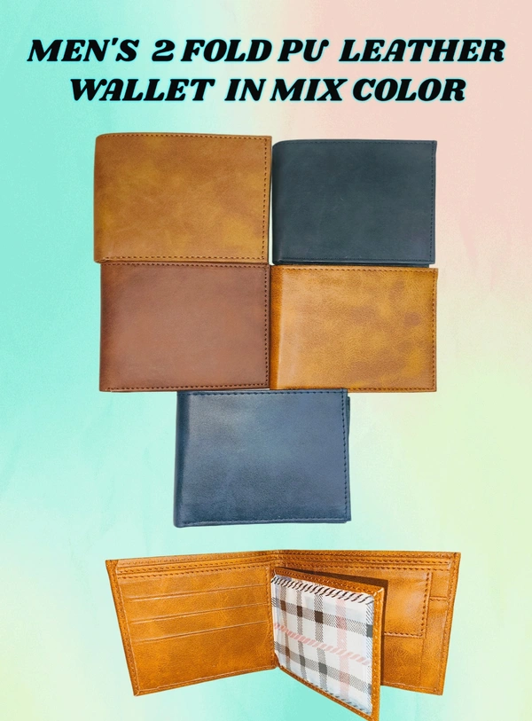 Mens  2 Fold Pu Leather Wallet In Mix Color - Free, 6