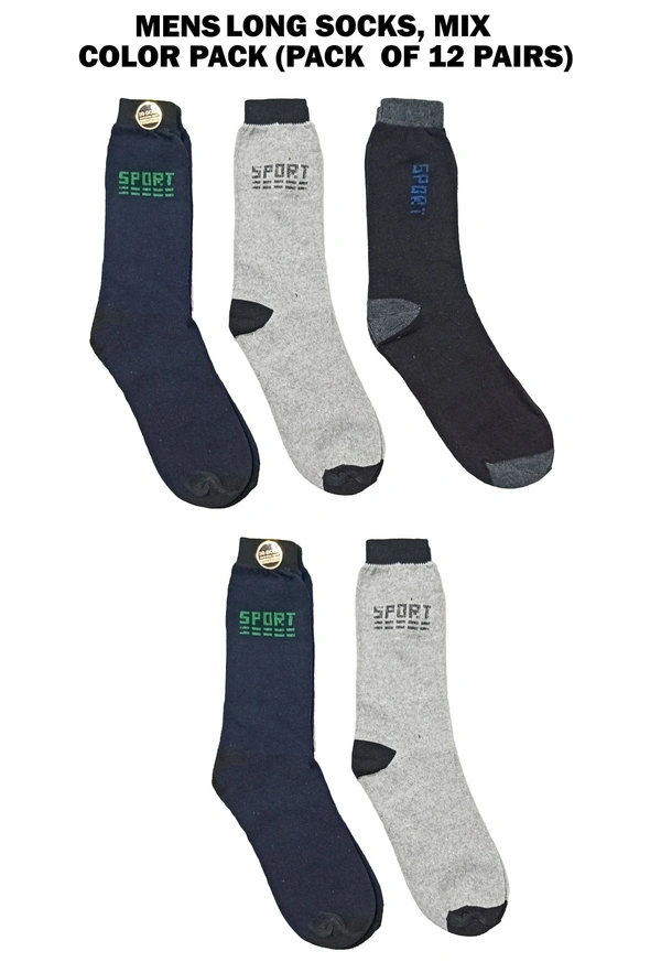 Mens Long Socks, Mix Color Pack (Pack  Of 12 Pairs) - Free, 12
