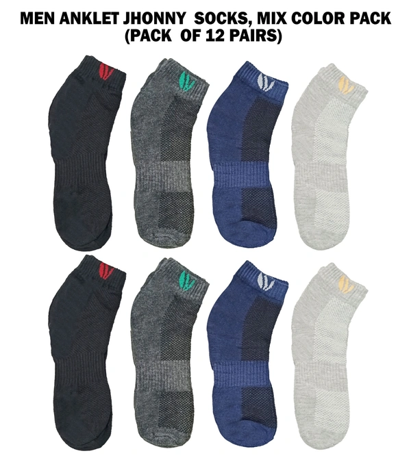 Men Anklet Socks, Mix Color Pack (Pack  Of 12 Pairs) - Free, 12