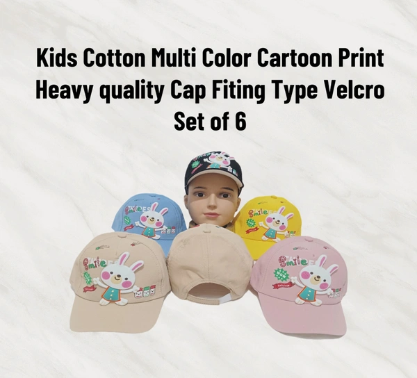 Kids New Cartoon Print  Cotton Multi Color Multi Design Caps - 10-15 Years, 6