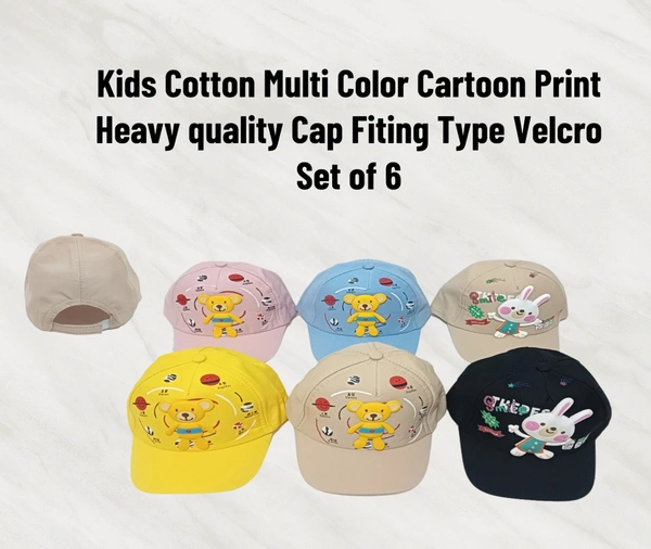 Kids New Cartoon Print  Cotton Multi Color Multi Design Caps - 10-15 Years, 6