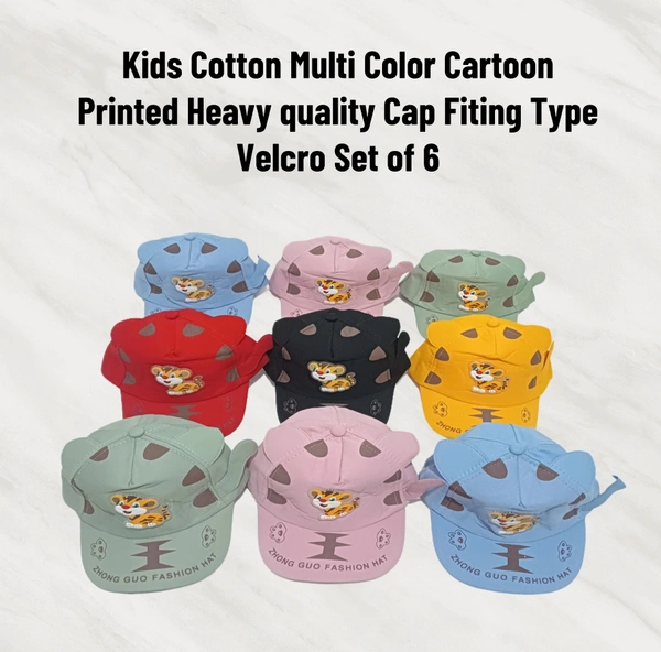Kids New Cartoon Print  Cotton Multi Color Multi Design Caps - 10-15 Years, 6