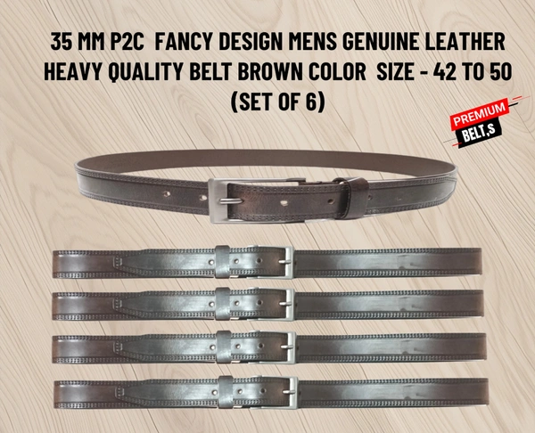 35 Mm P2C Fancy Design Mens Genuine Leather Brown Color Belt - 35 MM, 12