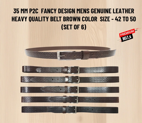 35 Mm P2C Fancy Design Mens Genuine Leather Brown Color Belt - 35 MM, 12