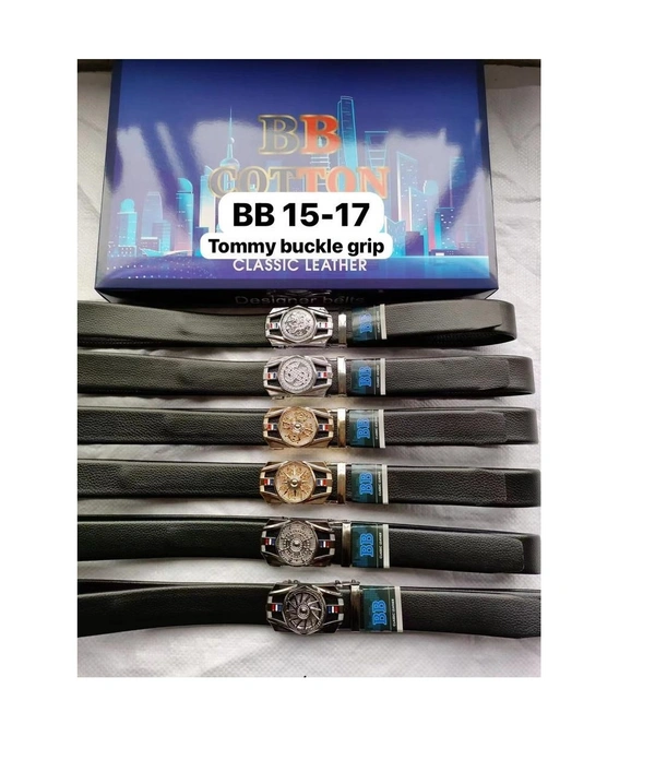 Mens China Imported Black Color  Pu Leather Griper Belt Printing & Design On The Buckle Will Be Mix - Free, 12