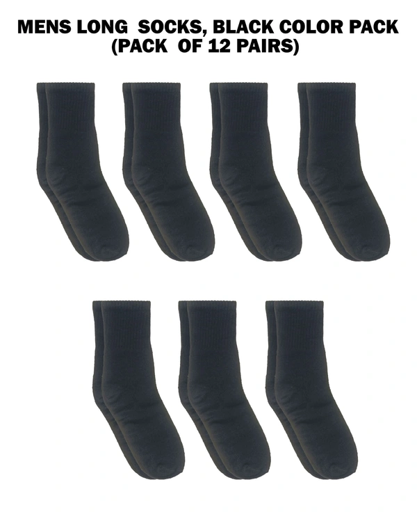 Mens Long  Socks, Black Color Pack (Pack  Of 12 Pairs) - Free, 12