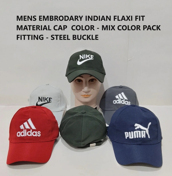 Mens Embrodary Indian Flaxi Fit Material Cap  Color - Mix Color Pack  Fitting - Steel Buckle - Free, 6
