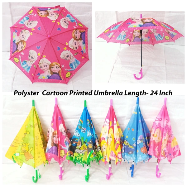 Single Fold Kids Umbrella Polyester Cartoon Printed Umbrella Length - 24 Inches - 24 Inches, 6
