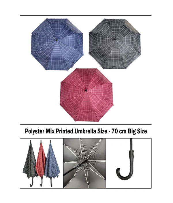 Single Fold Mix Color Check Printed Auto Open Umbrella, 70 Cm Big Size - 70 Size, 6