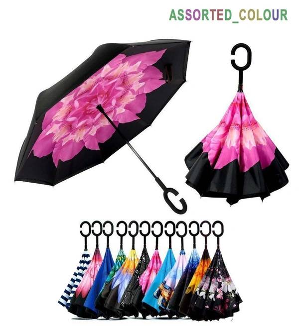 Single Fold Polyster C Handle Double Layer Fabric Mix Color Printed Umbrella Size 24 Inches - 24 Inches, 6