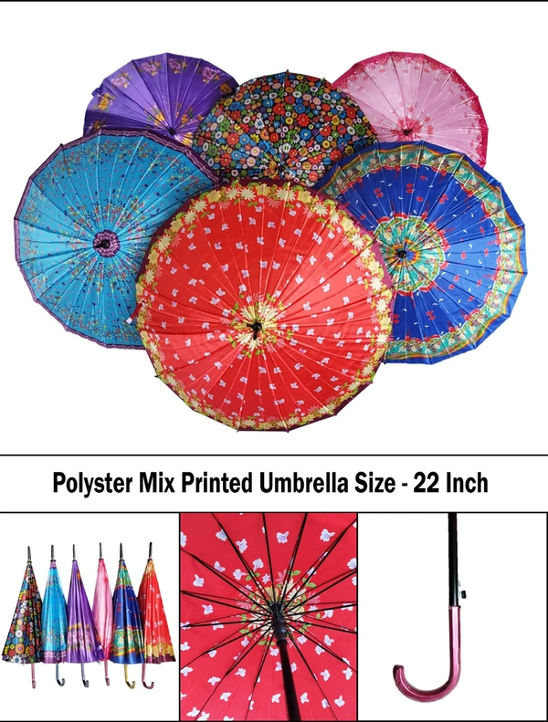 Single Fold Polyster Mix Printed Auto Open Umbrella Size 22 Inch - 22 Inch, 6