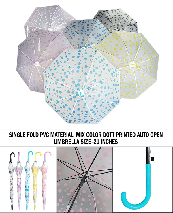 Single Fold Pvc Material Mix Color Dott Printed Auto Open Umbrella Size -21 Inches - 21 Inches, 6