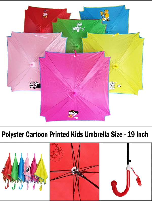 Single/Long Fold Square Shaped Umbrella With Whistle For Kids Boys And Girls - Free, 6