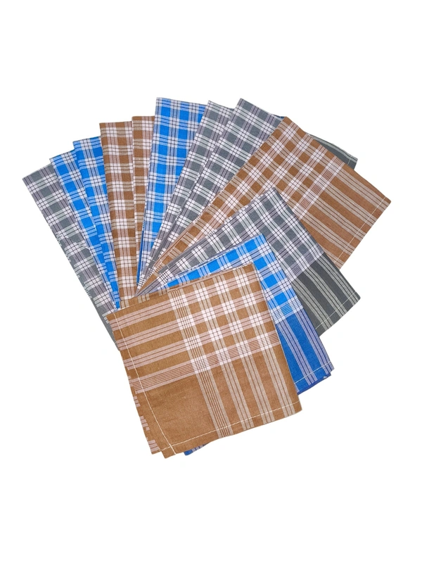 Mens Cotton Multi Color Check Hanfkerchief Set Of 12 - 12