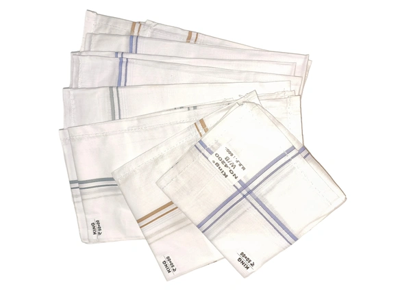 Mens Cotton White Check Super Quality Handkerchief - 12