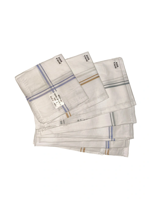 Mens Cotton White Check Super Quality Handkerchief - 12
