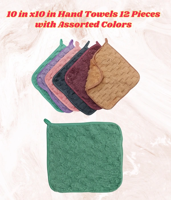 BIJKART  10 in x10 in Hand Towels 12 Pieces with Assorted Colors - 10/10, 12