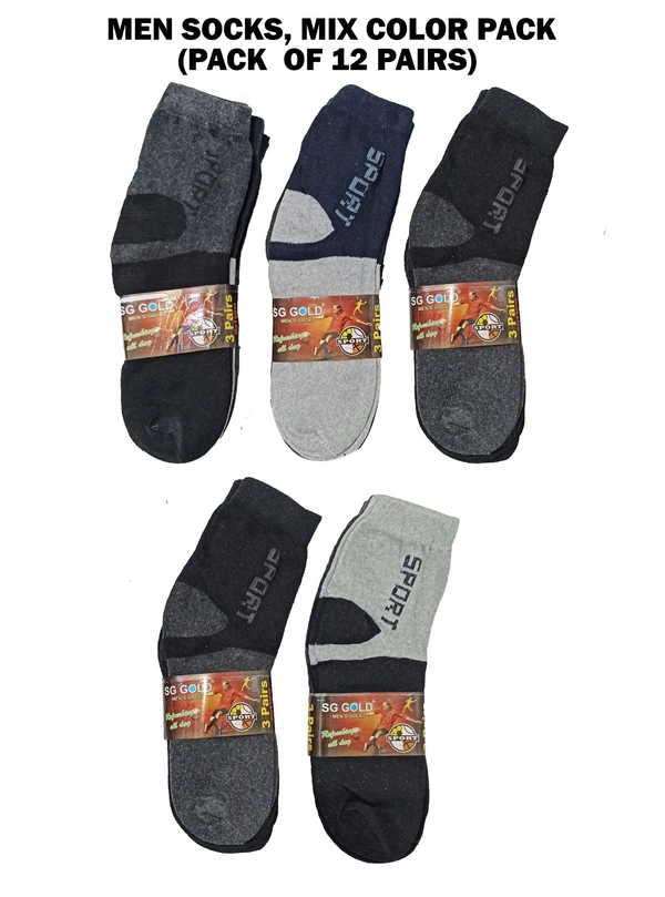 Men Socks, Mix Color Pack (Pack  Of 12 Pairs) - Free, 12