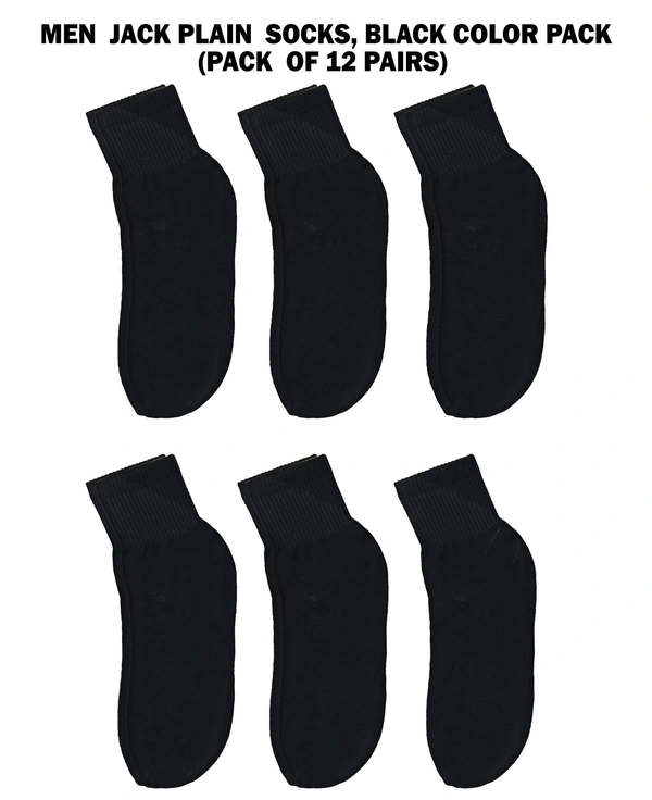 Men Plain  Socks, Black Color Pack (Pack  Of 12 Pairs) - Free, 12