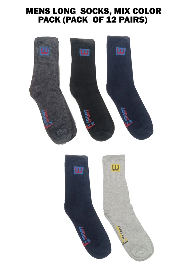 Mens Long  Socks, Mix Color Pack (Pack  Of 12 Pairs) - Free, 12