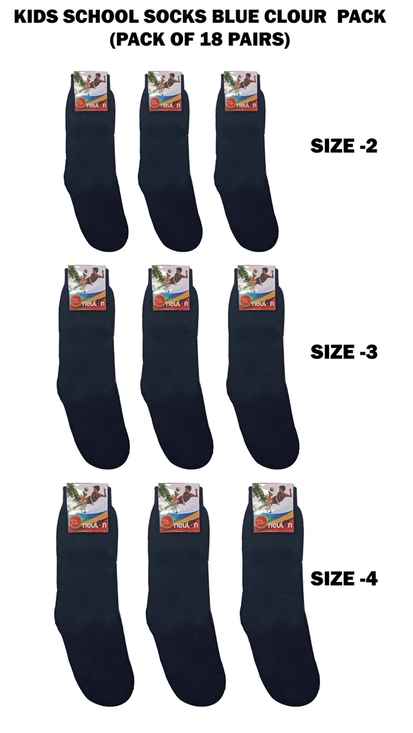 Kids School Socks Blue Color  Pack (Pack Of 18 Pairs)
Size -2,3,4, - Size -2,3,4,, 18