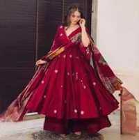 CANY BANI 'Multi Chanderi Cotton Kurta Sets' - XL,L,, Dark Burgundy