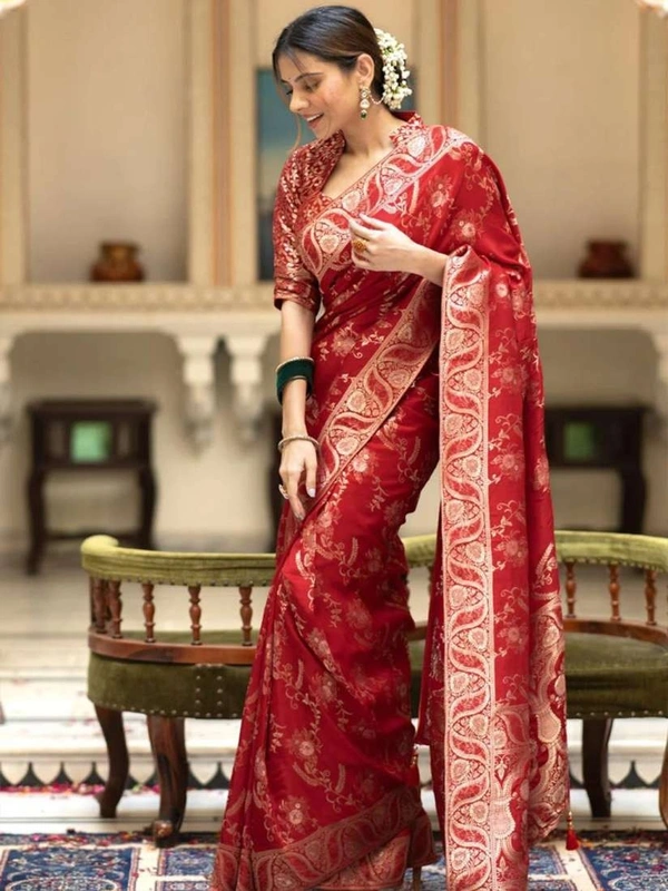 LUXARY SAREE BRAND OF INDAN BEST WOMEN QULIYT - Red