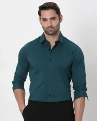 MUFTI Green stretch plain slim fit casual shirt.  - 26, 28,30, Gray