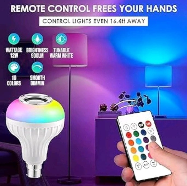 GOLD NATION 12W RGB Bulb - B22 Wireless Music with Bluetooth Speaker, Room Light | Color Changing Disco Lights for Home, Speaker Party Lights, Remote-Controlled WiFi LED (Pack of 1)