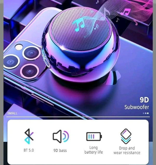 
Mini Wireless Bluetooth Speaker with Heavy Metal Electroplating Round Speaker | Wireless Power Button Controlled, Long Lasting Battery & Quick Charge Pack of 1 (Multicolor)