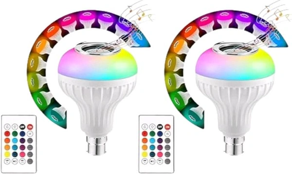 GOLD NATION 12W RGB Bulb - B22 Wireless Music with Bluetooth Speaker, Room Light | Color Changing Disco Lights for Home, Speaker Party Lights, Remote-Controlled WiFi LED (Pack of 2)