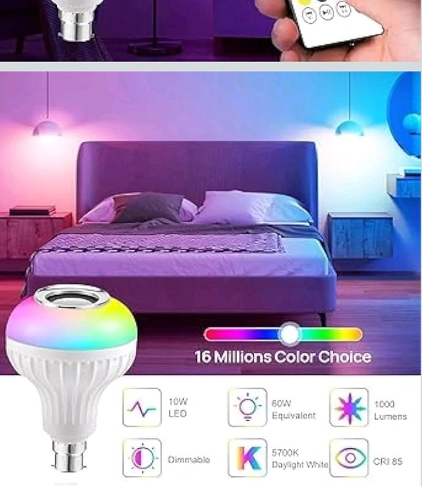 GOLD NATION 12W RGB Bulb - B22 Wireless Music with Bluetooth Speaker, Room Light | Color Changing Disco Lights for Home, Speaker Party Lights, Remote-Controlled WiFi LED (Pack of 2)