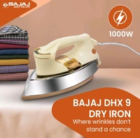 Bajaj DHX-9 1000W Heavy Weight Dry Iron | Advance Soleplate And Anti-Bacterial German Coating Technology | Cord Organizer | Multiple Temperature Levels | 2-Yrs Warranty 【Ivory】