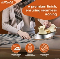 Bajaj DHX-9 1000W Heavy Weight Dry Iron | Advance Soleplate And Anti-Bacterial German Coating Technology | Cord Organizer | Multiple Temperature Levels | 2-Yrs Warranty 【Ivory】