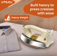 Bajaj DHX-9 1000W Heavy Weight Dry Iron | Advance Soleplate And Anti-Bacterial German Coating Technology | Cord Organizer | Multiple Temperature Levels | 2-Yrs Warranty 【Ivory】