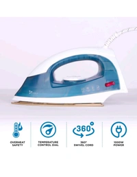 Syska Dry Iron 1000 Watt Has Non-Stick Soleplate, Overheat Safety, Multi Fabric Selection With 360° Swivel Cord For Wrinkle Free Clothes -